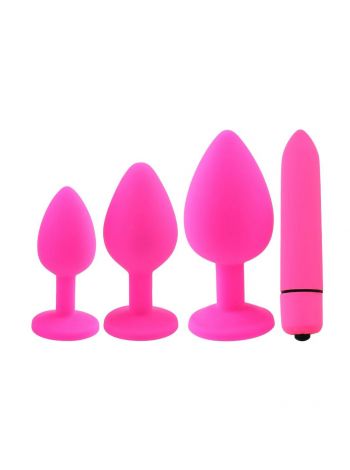 Set 3 Dopuri Anale din Silicon cu Vibratror, Roz